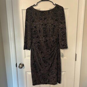 Anne Klein Geometric Cocktail Dress NWT 14P,‎  Black/Gold